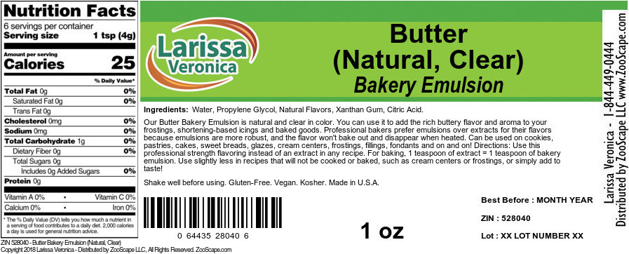 Butter Bakery Emulsion (Natural, Clear) - Label