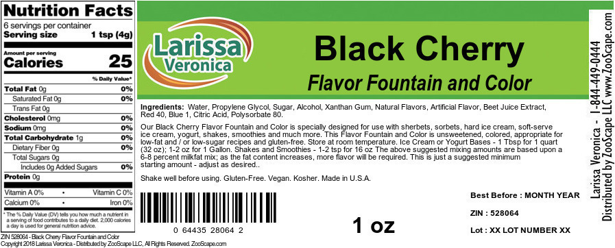 Black Cherry Flavor Fountain and Color - Label