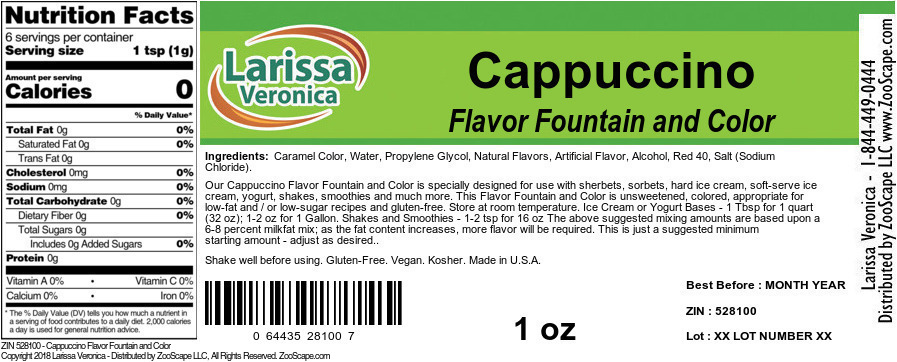 Cappuccino Flavor Fountain and Color - Label