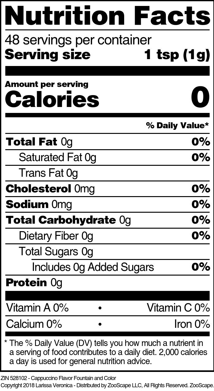 Cappuccino Flavor Fountain and Color - Supplement / Nutrition Facts