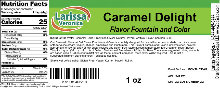 Caramel Delight Flavor Fountain and Color - Label