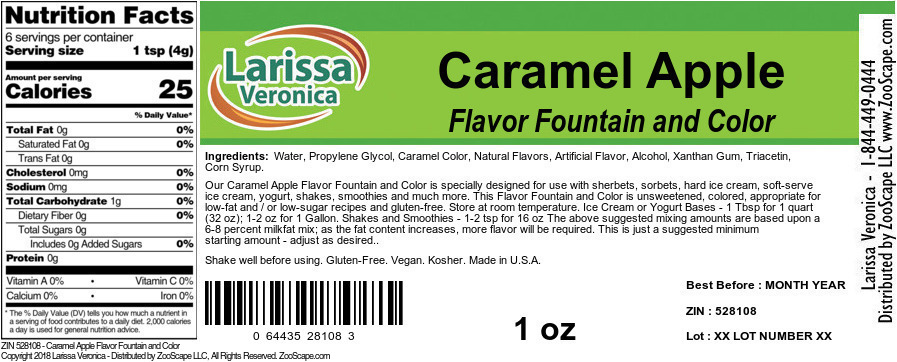 Caramel Apple Flavor Fountain and Color - Label