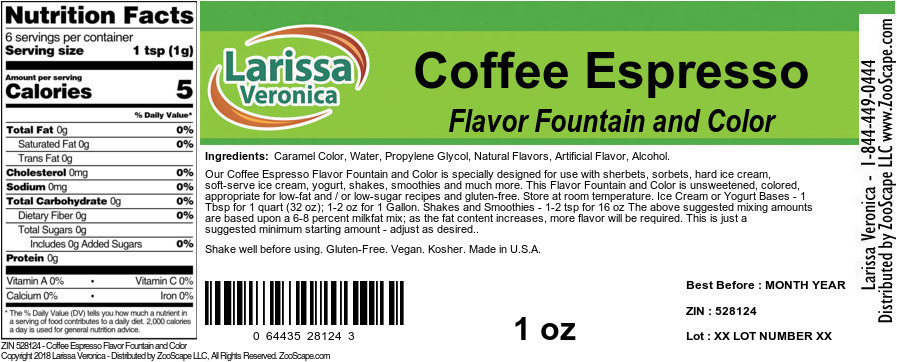 Coffee Espresso Flavor Fountain and Color - Label