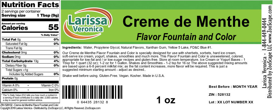 Creme de Menthe Flavor Fountain and Color - Label