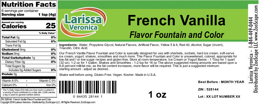 French Vanilla Flavor Fountain and Color - Label