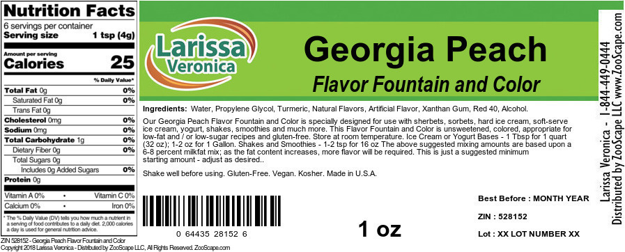 Georgia Peach Flavor Fountain and Color - Label