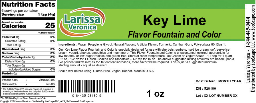 Key Lime Flavor Fountain and Color - Label