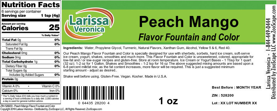 Peach Mango Flavor Fountain and Color - Label