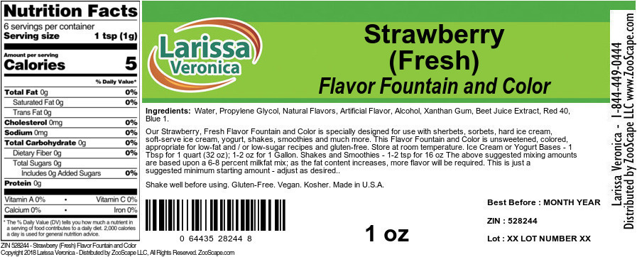 Strawberry (Fresh) Flavor Fountain and Color - Label