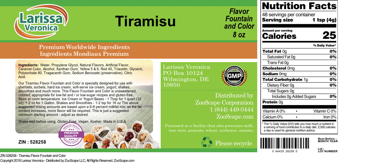 Tiramisu Flavor Fountain and Color - Label
