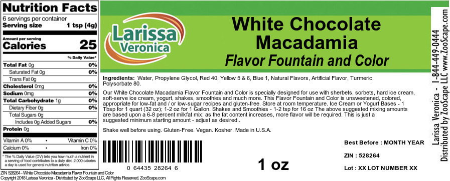 White Chocolate Macadamia Flavor Fountain and Color - Label