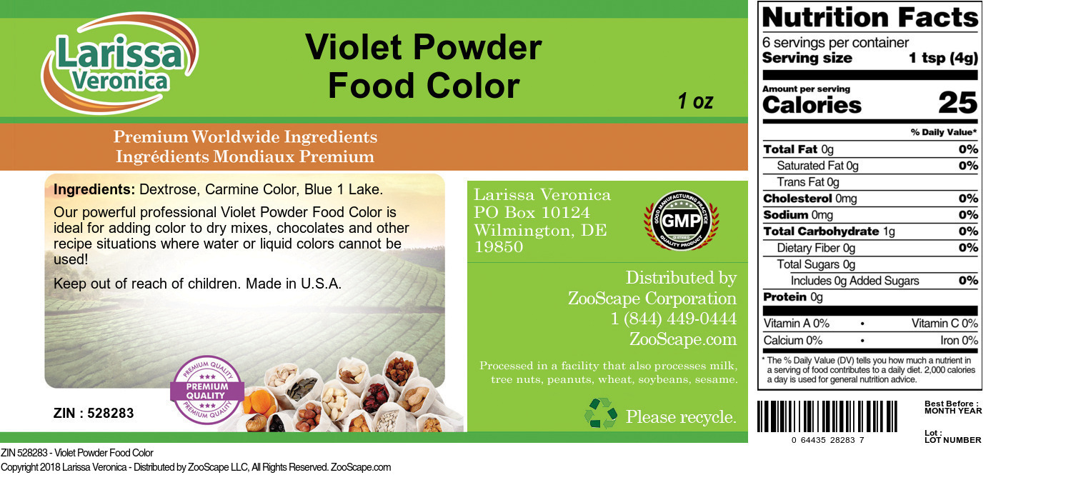 Violet Powder Food Color - Label