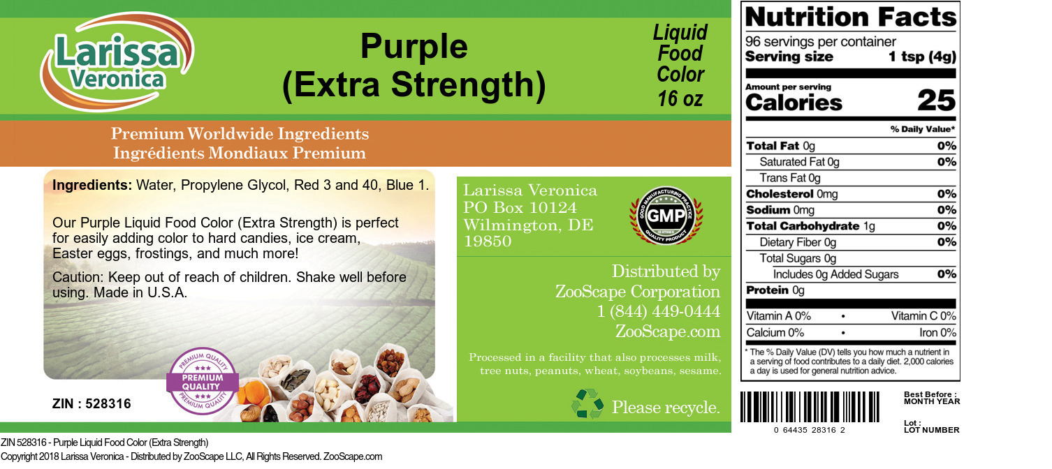 Purple Liquid Food Color (Extra Strength) - Label