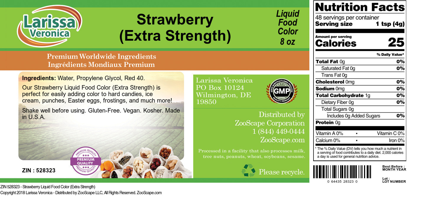 Strawberry Liquid Food Color (Extra Strength) - Label