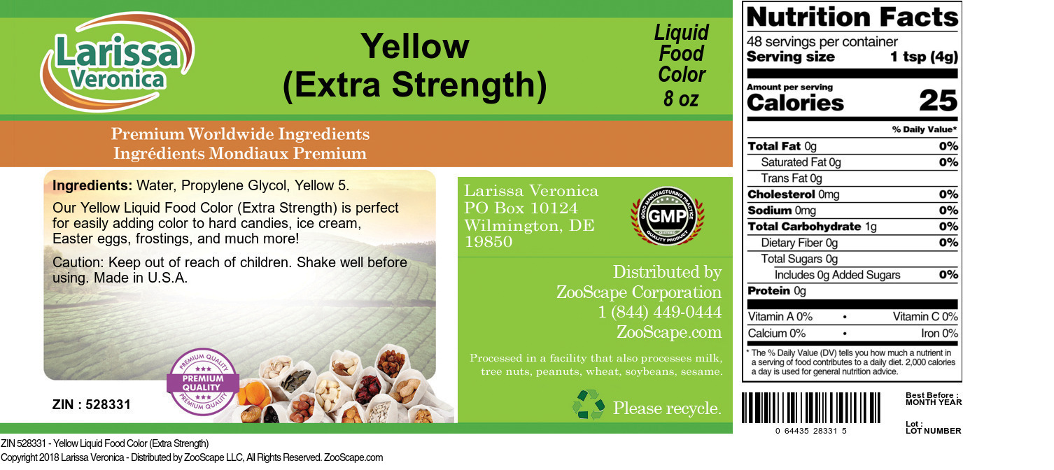Yellow Liquid Food Color (Extra Strength) - Label