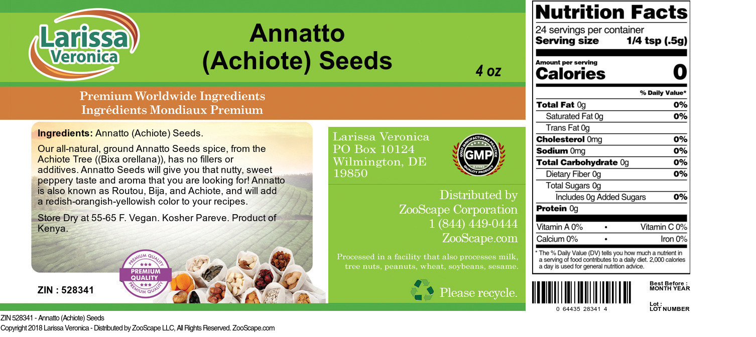 Annatto (Achiote) Seeds - Label