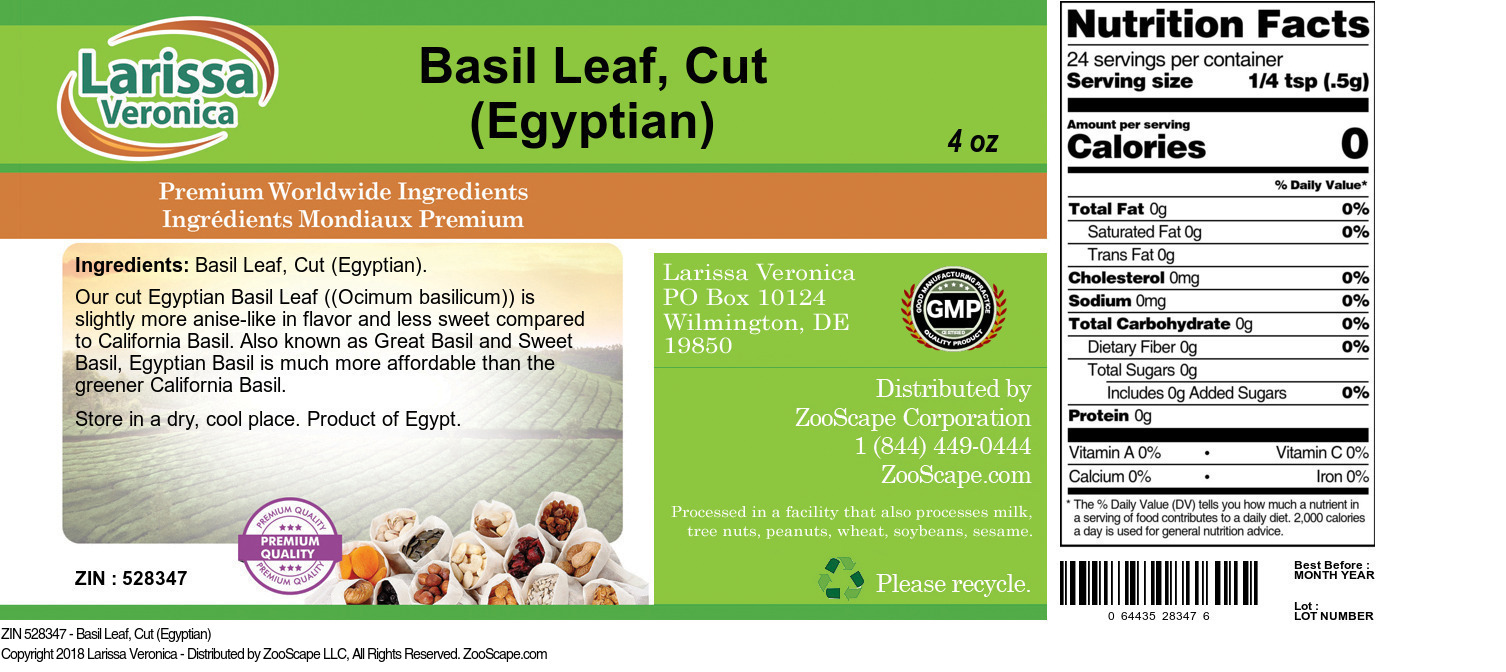 Basil Leaf, Cut (Egyptian) - Label