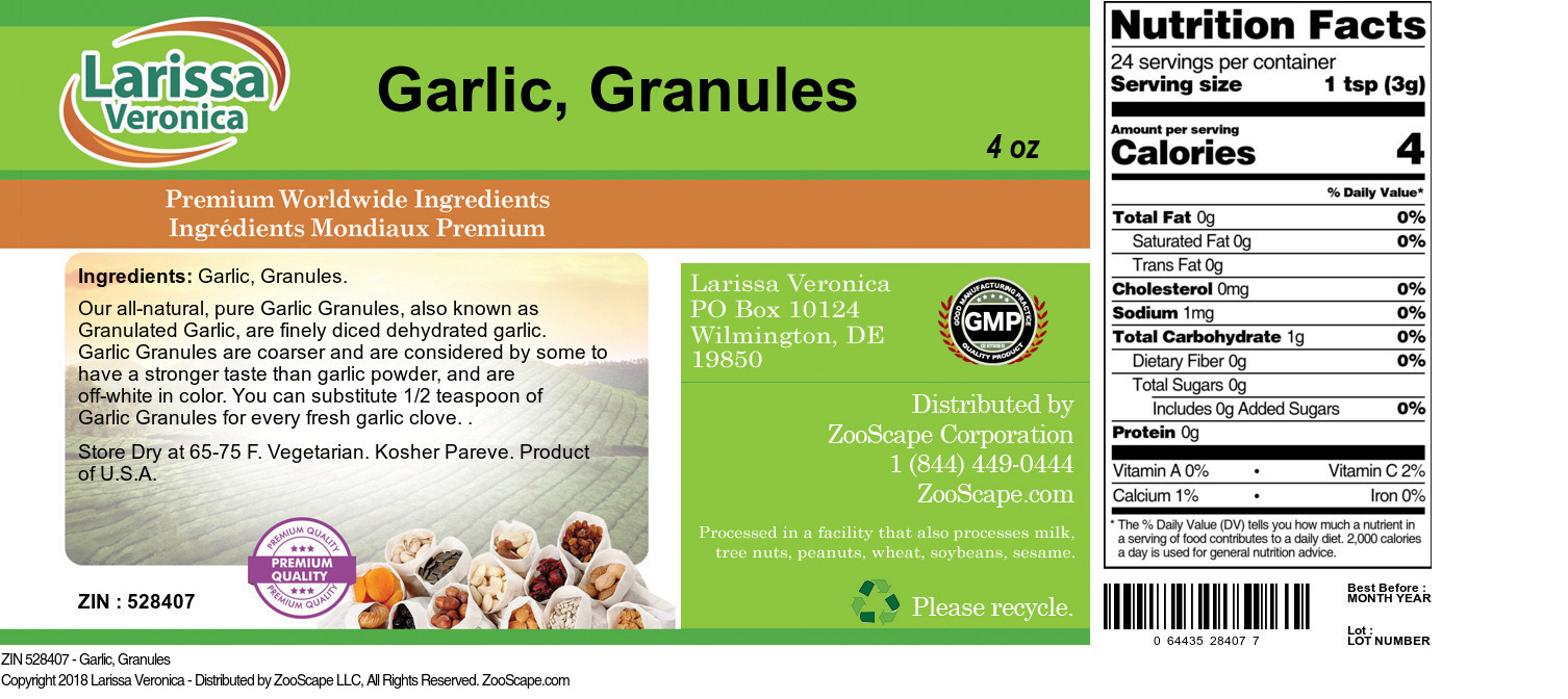 Garlic, Granules - Label