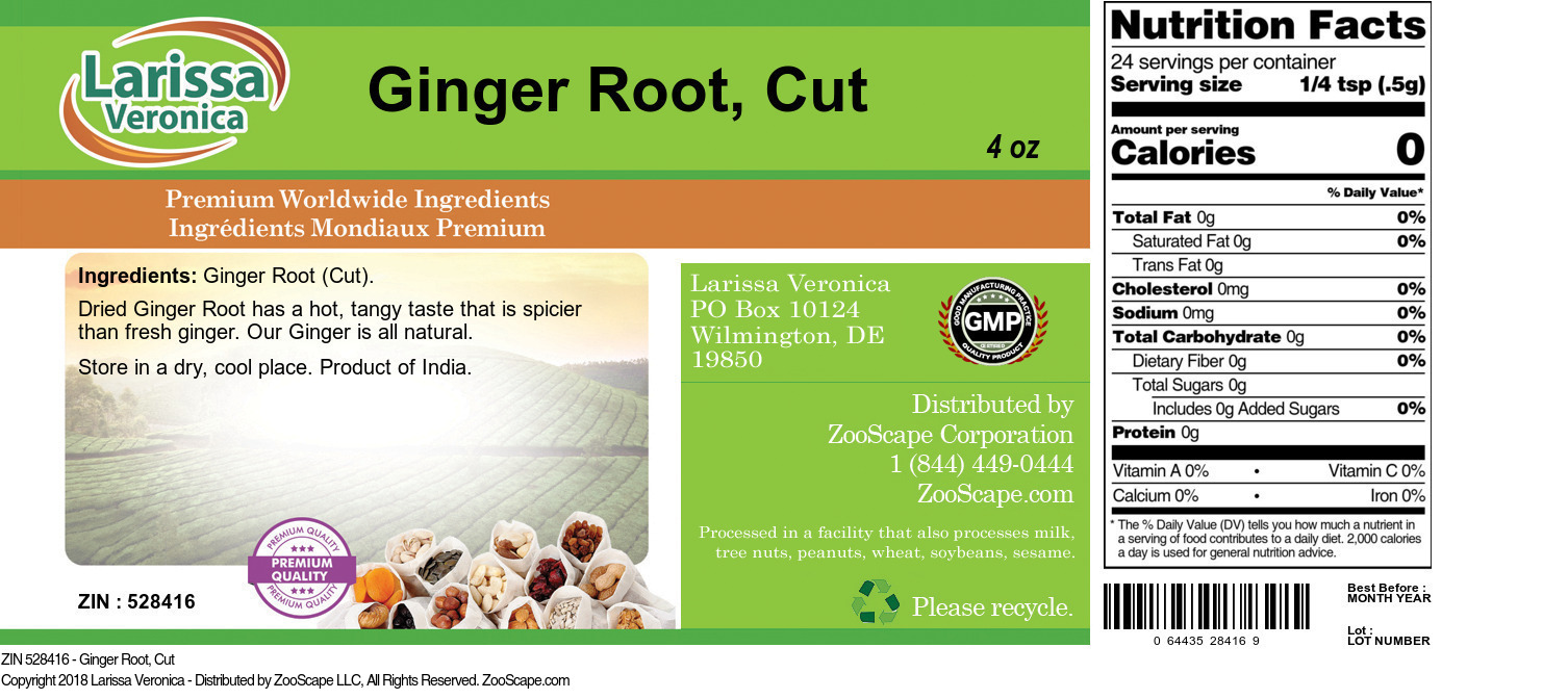 Ginger Root, Cut - Label