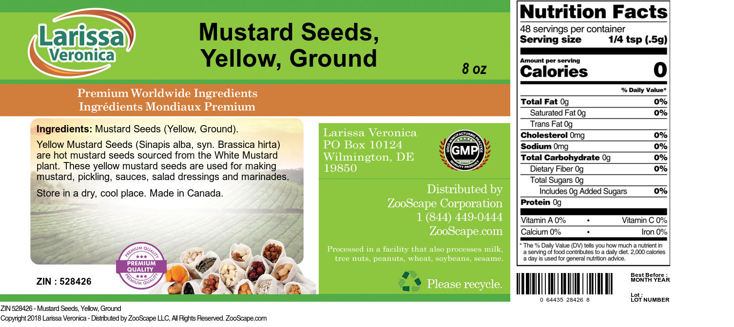 Mustard Seeds, Yellow, Ground - Label