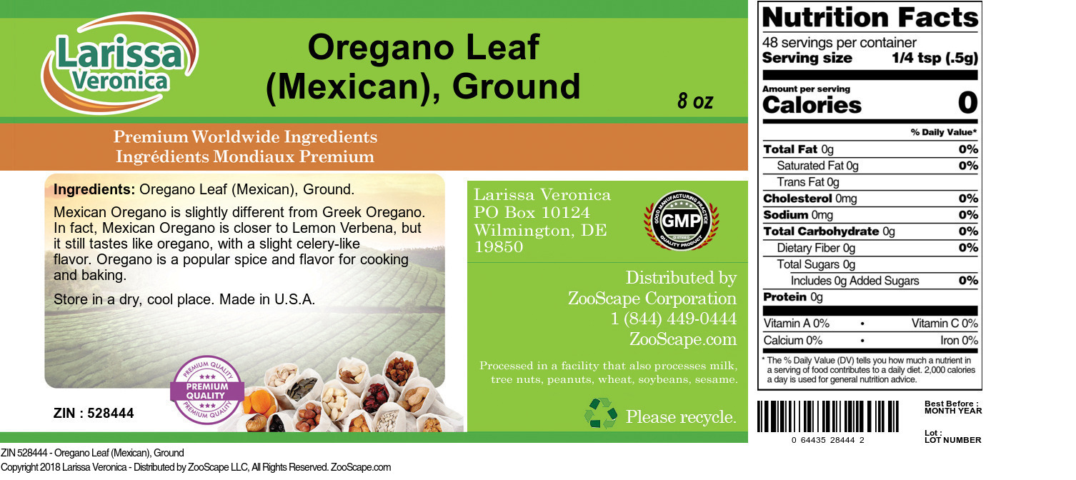 Oregano Leaf (Mexican), Ground - Label