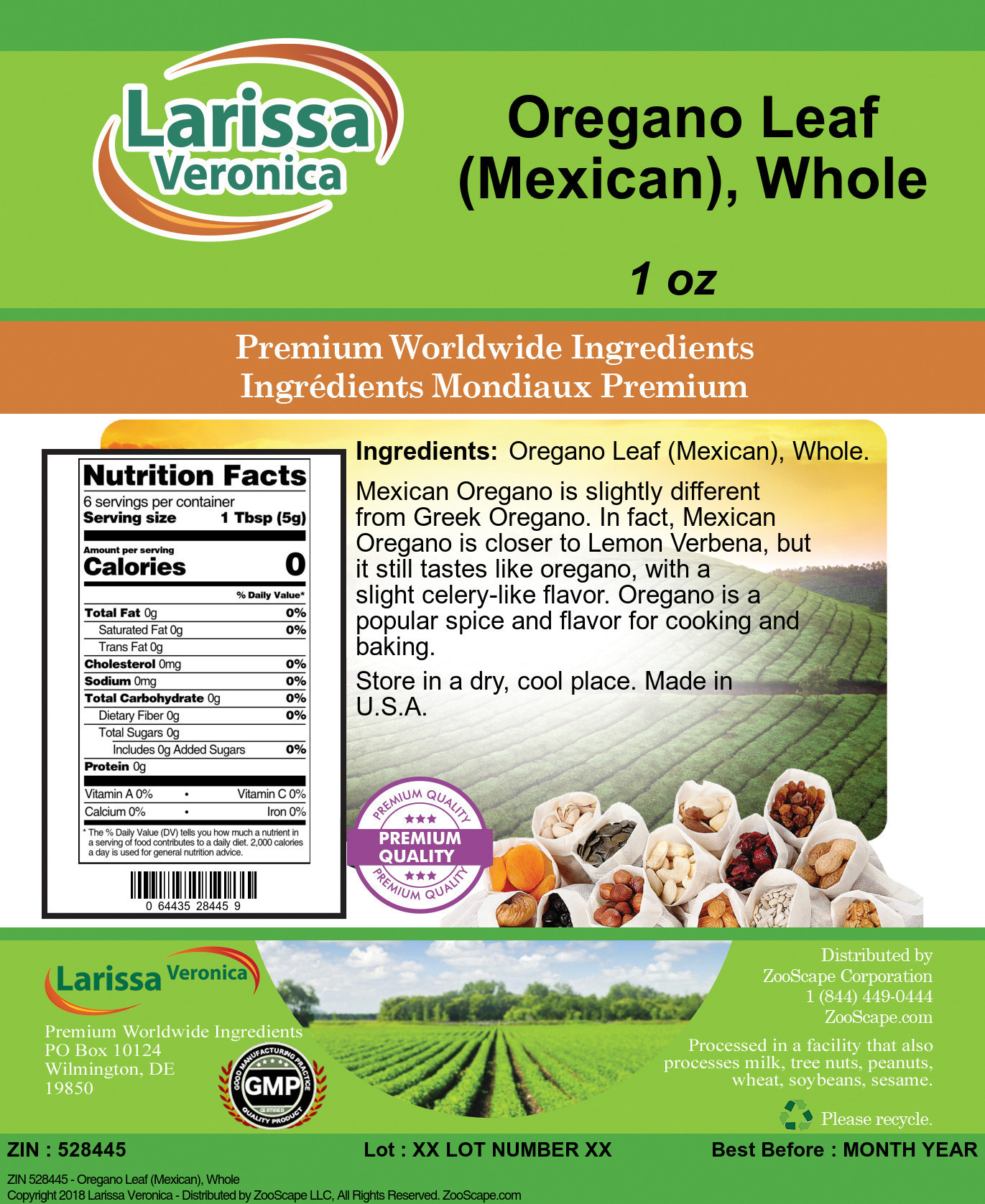 Oregano Leaf (Mexican), Whole - Label