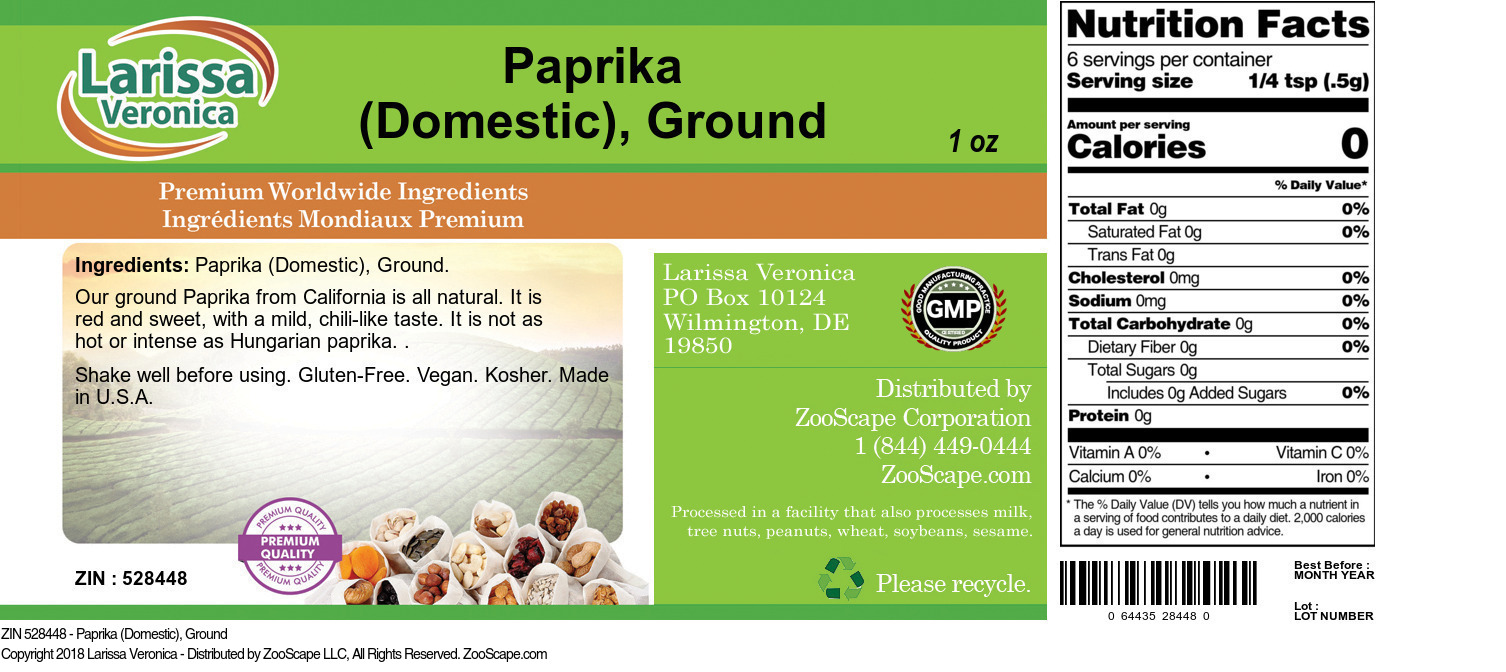 Paprika (Domestic), Ground - Label
