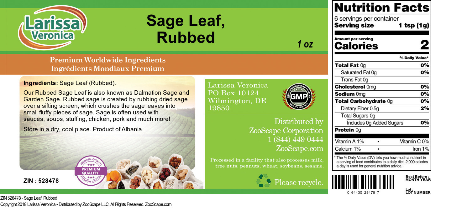 Sage Leaf, Rubbed - Label