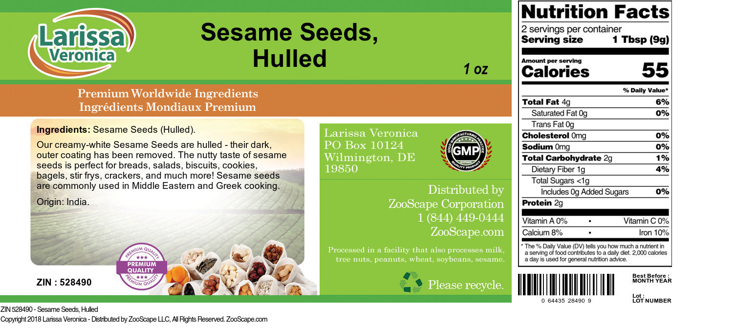 Sesame Seeds, Hulled - Label
