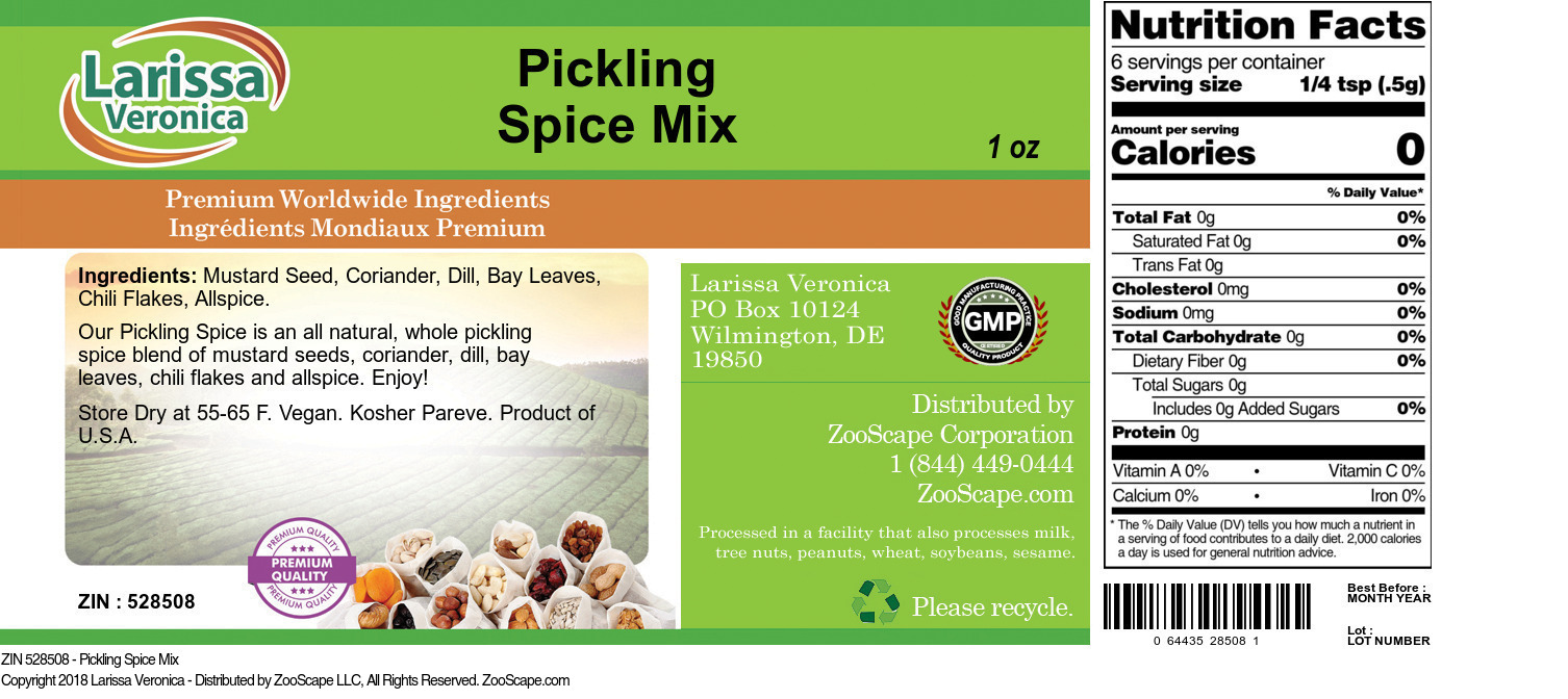 Pickling Spice Mix - Label