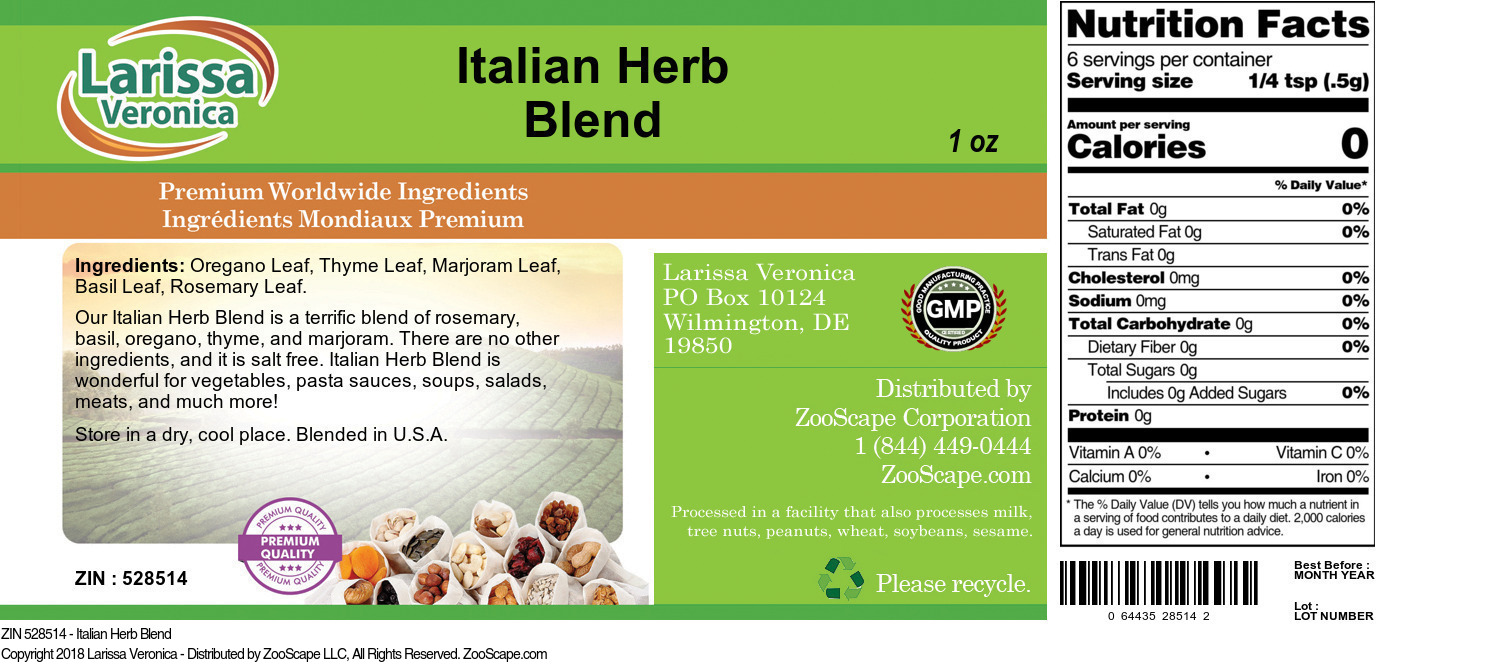 Italian Herb Blend - Label