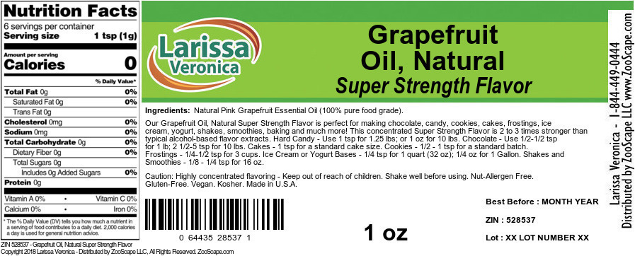 Grapefruit Oil, Natural Super Strength Flavor - Label