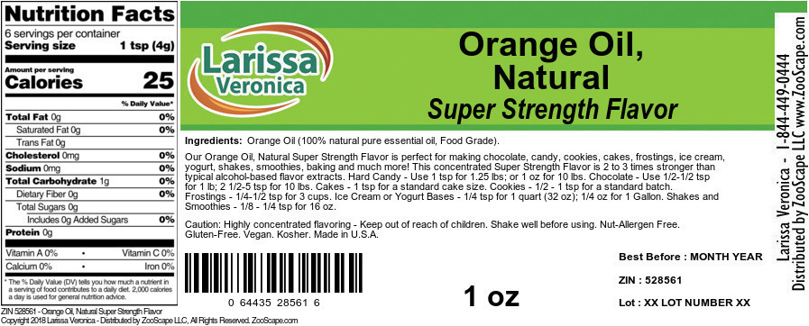 Orange Oil, Natural Super Strength Flavor - Label