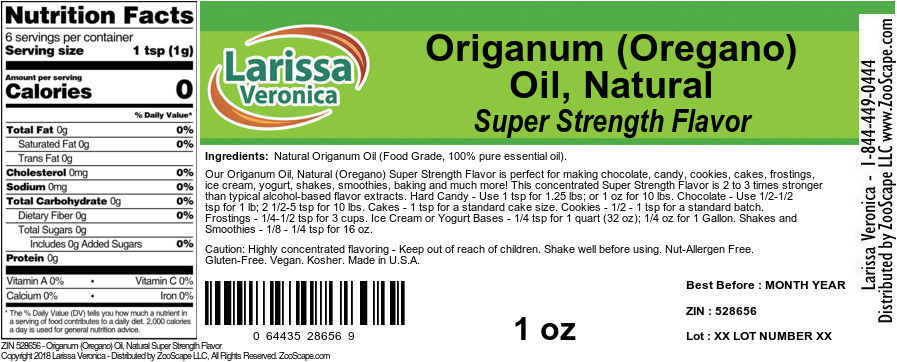 Origanum (Oregano) Oil, Natural Super Strength Flavor - Label