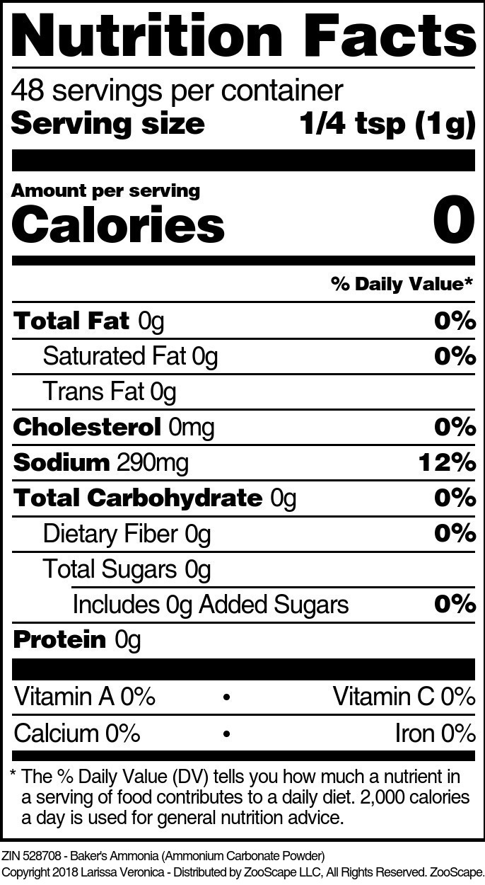 Baker's Ammonia (Ammonium Carbonate Powder) - Supplement / Nutrition Facts