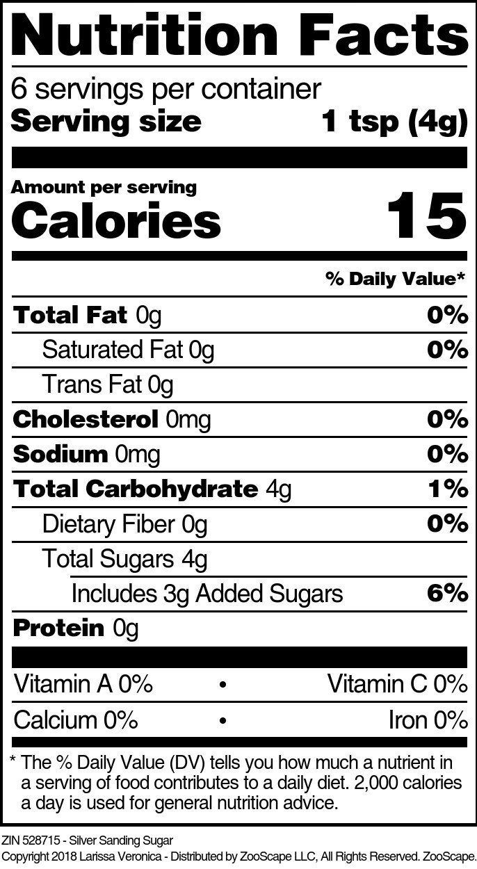 Silver Sanding Sugar - Supplement / Nutrition Facts