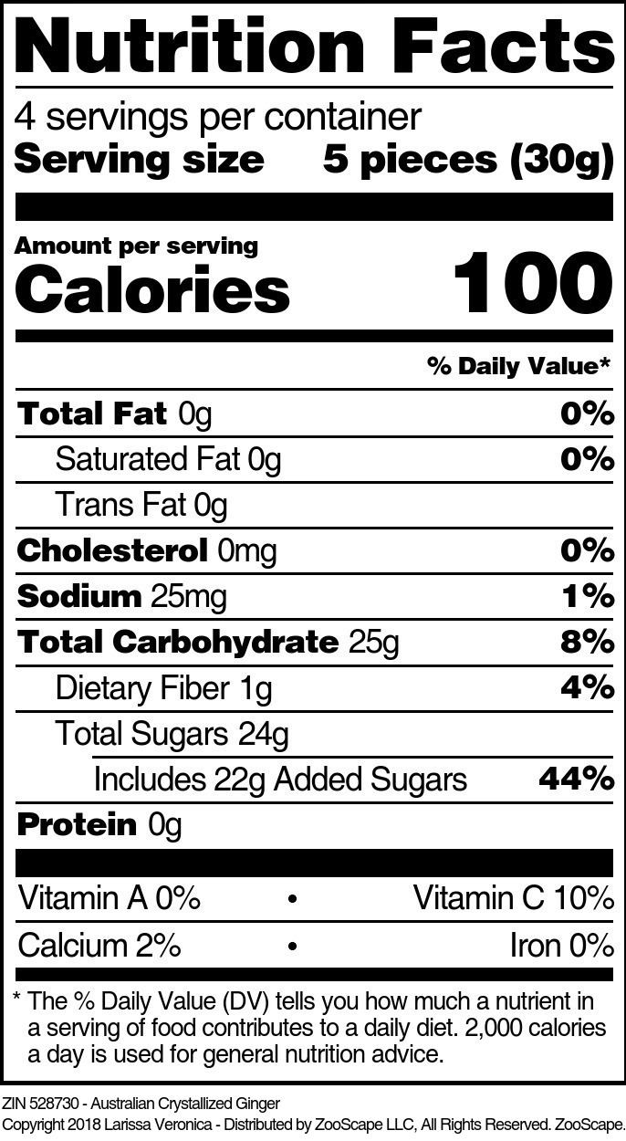 Australian Crystallized Ginger - Supplement / Nutrition Facts