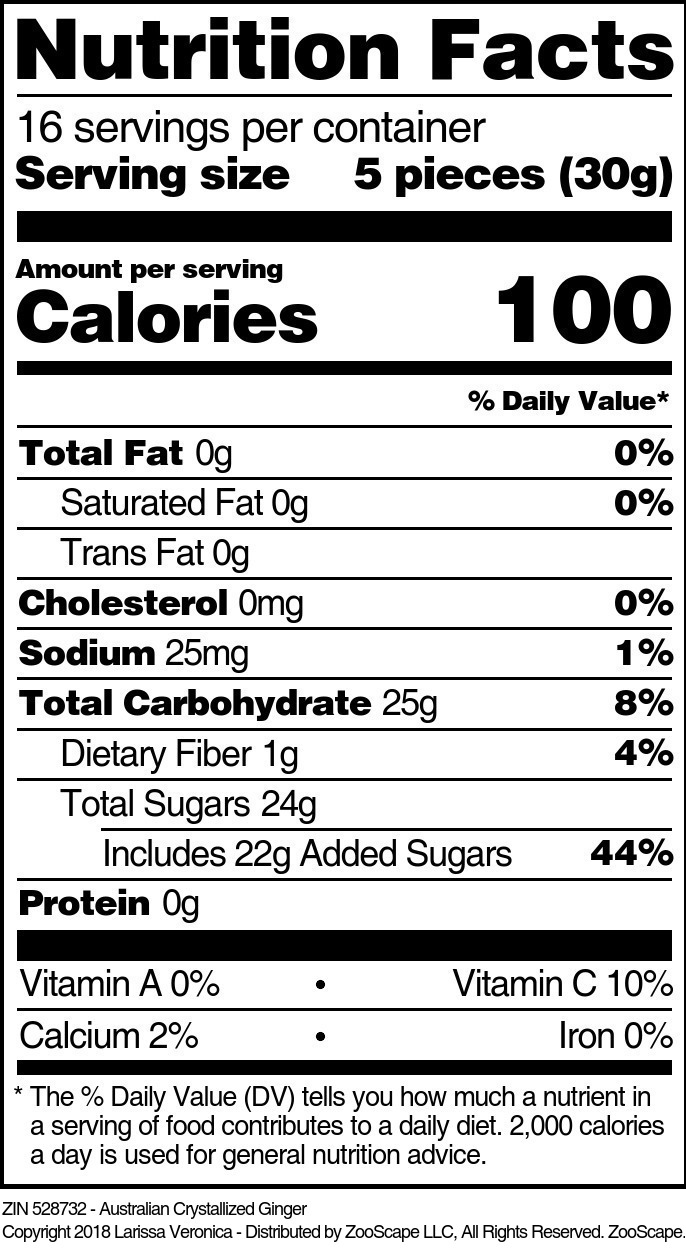 Australian Crystallized Ginger - Supplement / Nutrition Facts