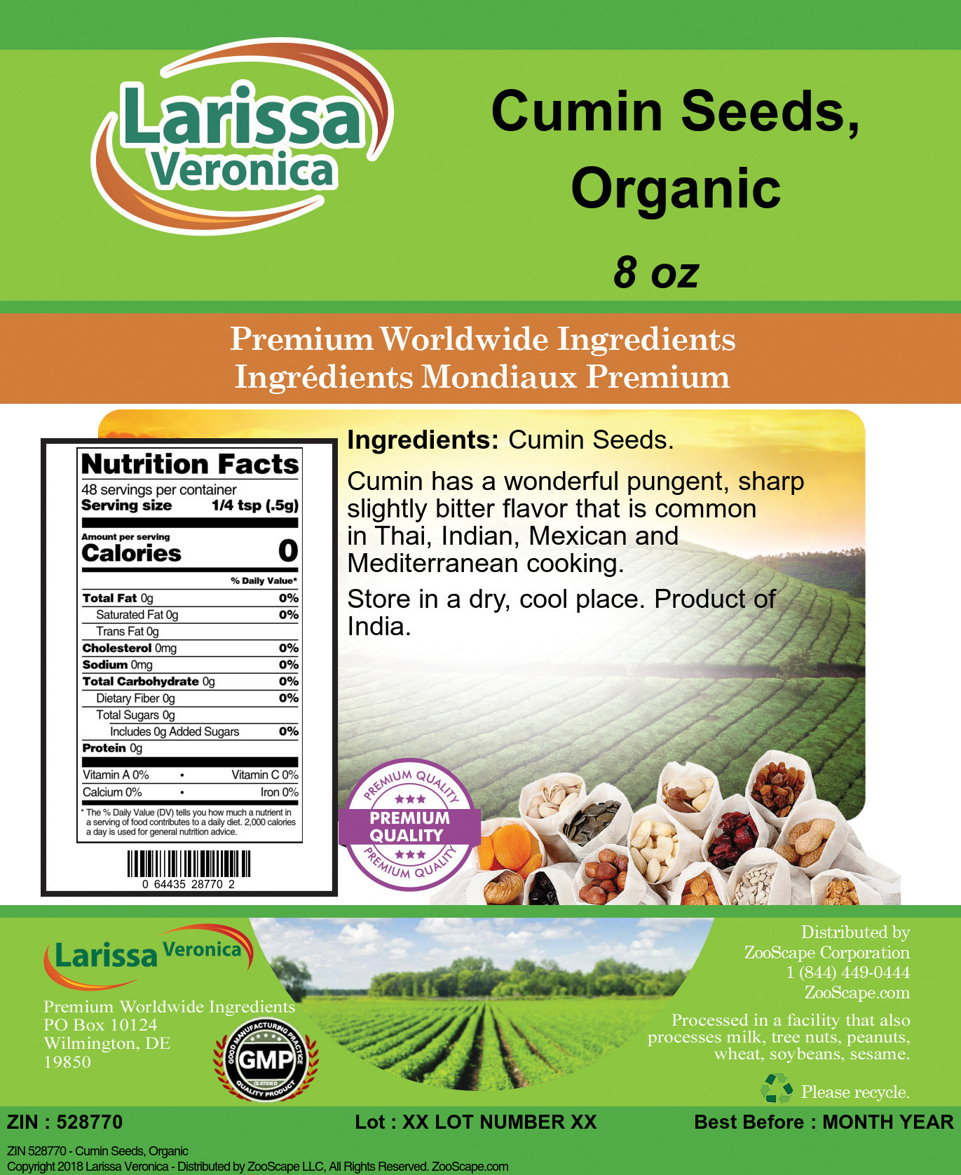 Cumin Seeds, Organic - Label