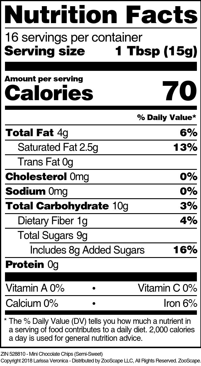 Mini Chocolate Chips (Semi-Sweet) - Supplement / Nutrition Facts
