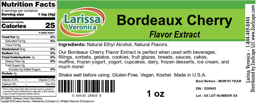 Bordeaux Cherry Flavor Extract - Label