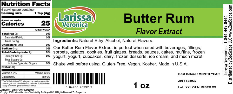 Butter Rum Flavor Extract - Label