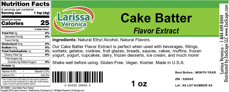 Cake Batter Flavor Extract - Label