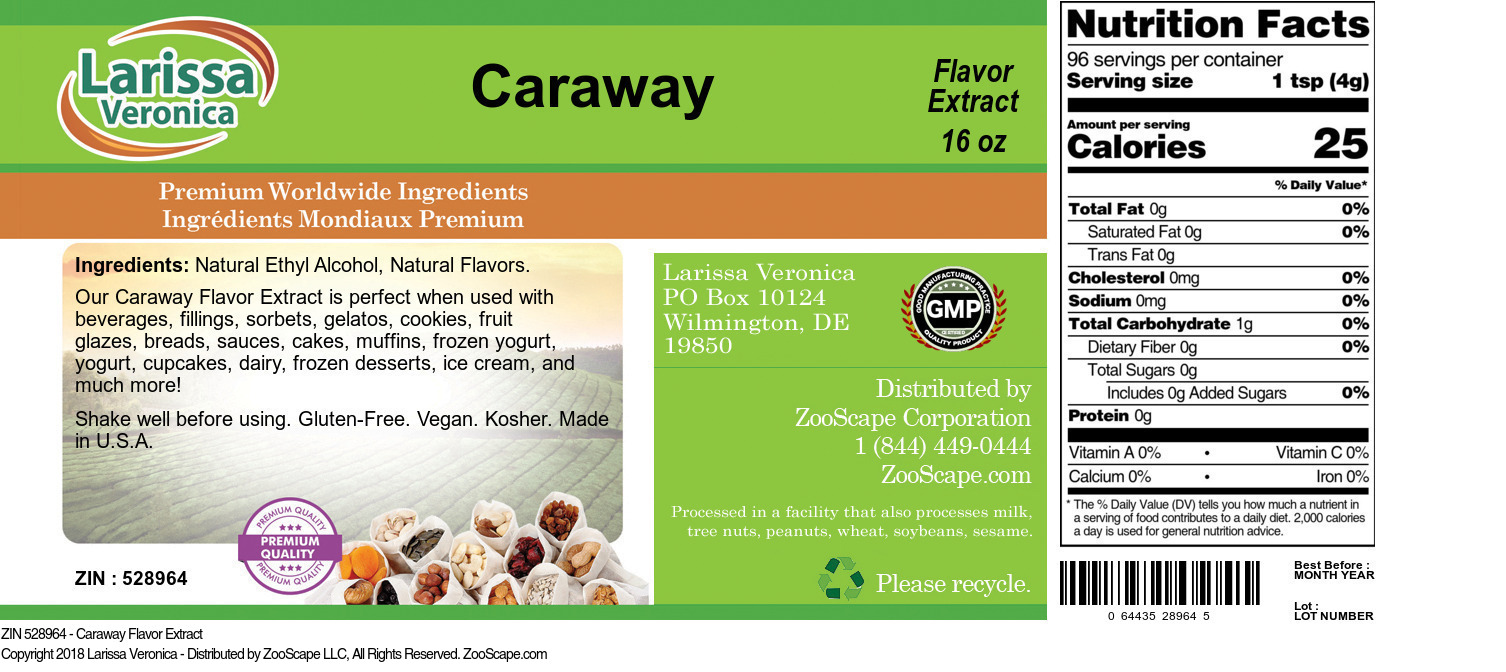 Caraway Flavor Extract - Label