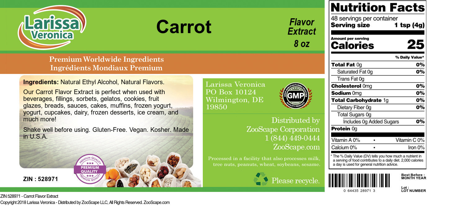 Carrot Flavor Extract - Label