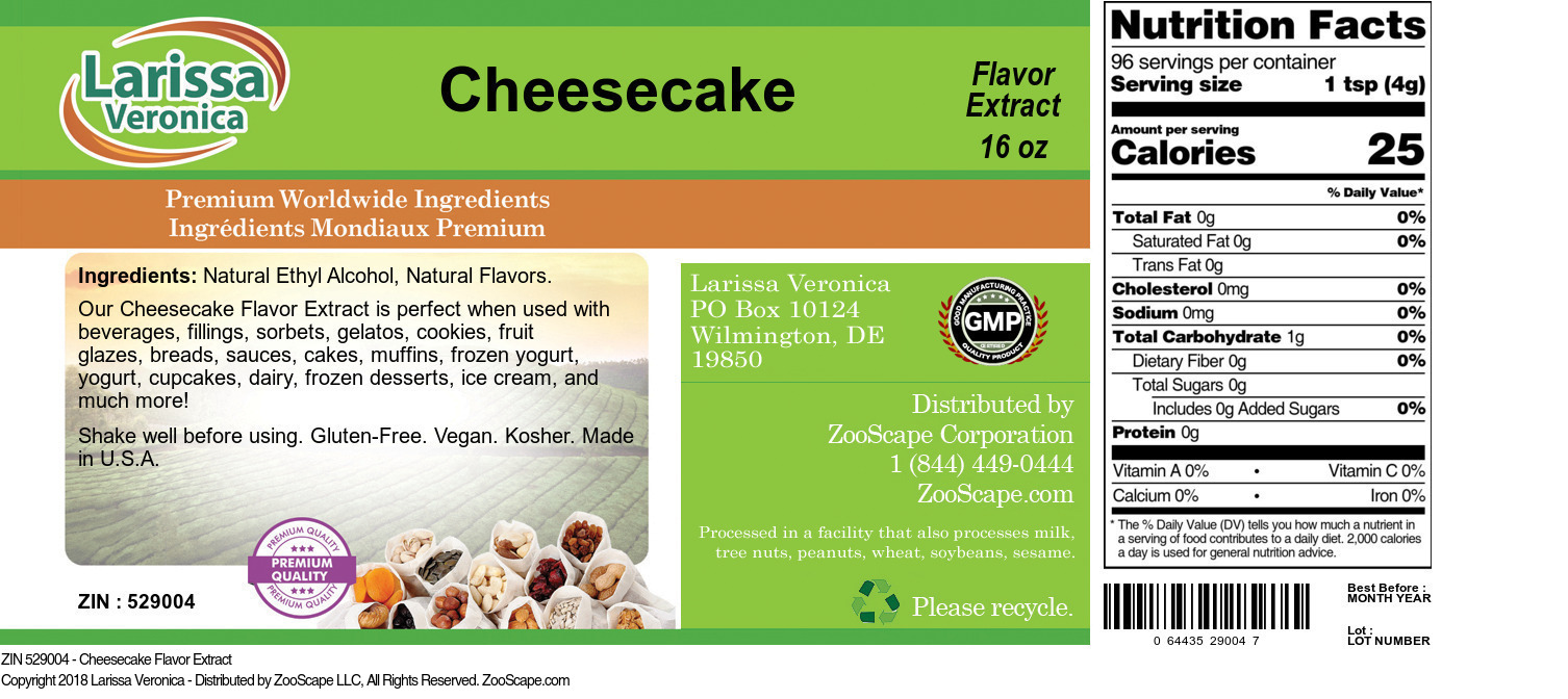 Cheesecake Flavor Extract - Label