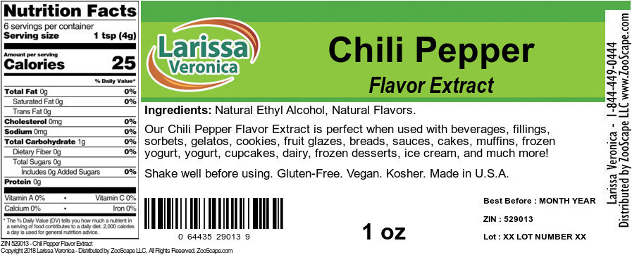 Chili Pepper Flavor Extract - Label