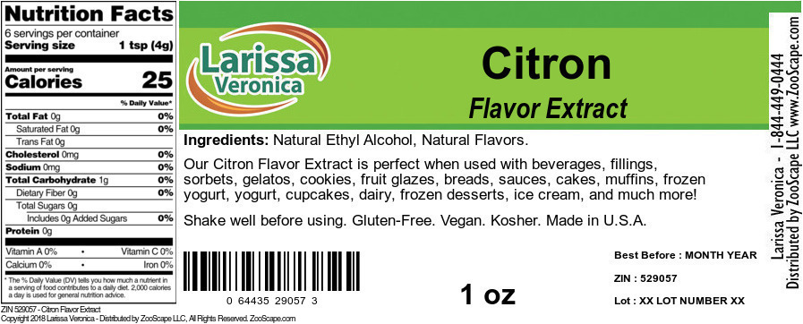Citron Flavor Extract - Label
