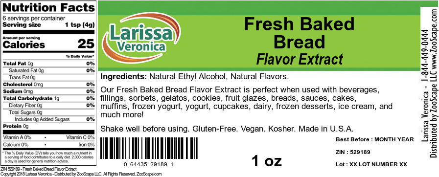 Fresh Baked Bread Flavor Extract - Label