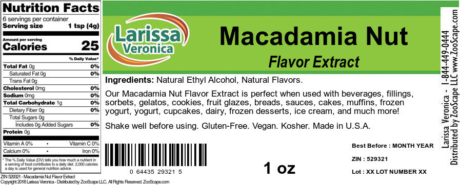 Macadamia Nut Flavor Extract - Label